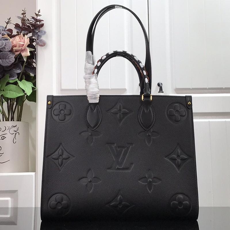 LV Handbags Tote Bags M58522 Full leather black with leopard print